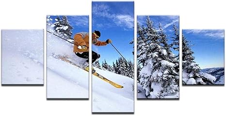 Amazon Co Jp Hd5連続絵画ウィンタースポーツスキーシルクホーム装飾絵画キャンバスポスターマウンテンスキージャンプ風景ツーリズムスポーツ ホーム キッチン