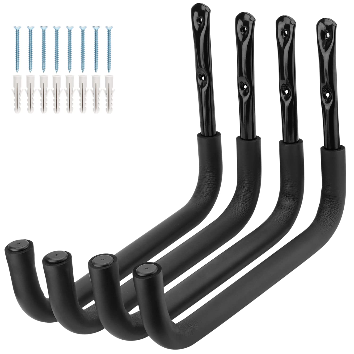 PiPaFox Garage Storage Hook, 39cm Heavy Duty Steel Kayak Storage Rack, 4 Pack Wall Mount Garage Hanger for Ladder, Canoe, Surfboard, Paddle Board