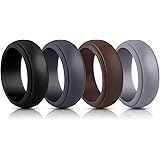 Elimoons Silicone Wedding Ring for Men - 8 Rings/4 Rings &Singles Silicone Rubber Wedding Bands - Step Edge Sleek Design…