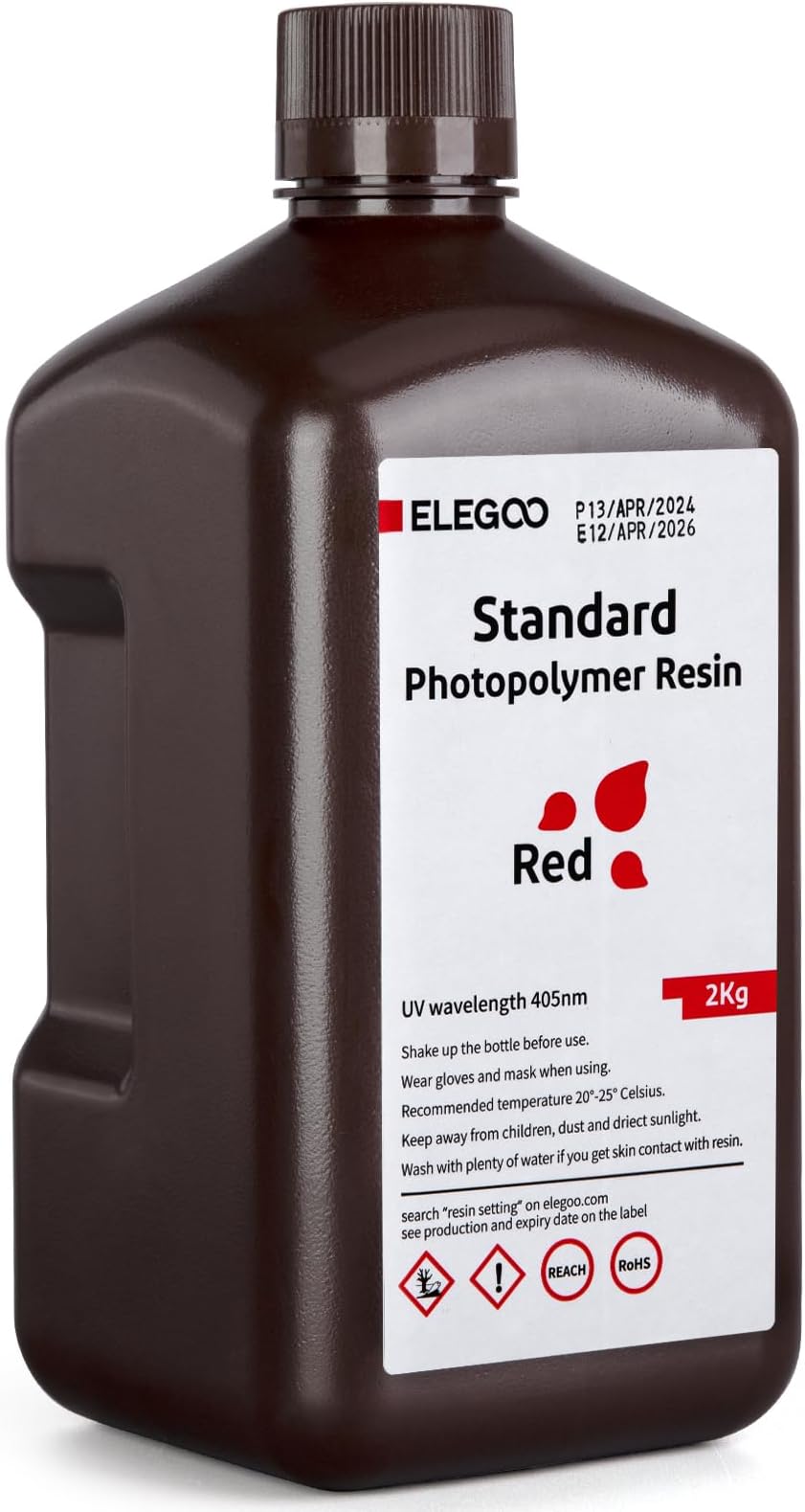 ELEGOO Standard 3D Printer Resin Clear Red 2KG 405nm Fast Curing Photopolymer