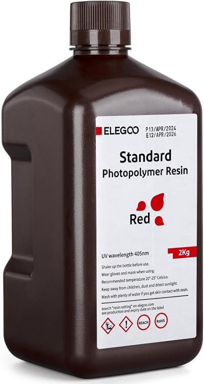 ELEGOO Standard 3D Printer Resin Clear Red 2KG 405nm Fast Curing Photopolymer