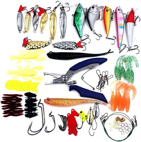 AordKing Fishing Lures Baits Tackle, 180PCS Set Artificial Bait Lure Plastic Fishing Lures Hard Lures Crankbaits Spinnerbaits Spoon Lures Soft Lures Saltwater Freshwater Lures for Fishing Tackle Box