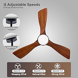 BOJUE 42 Inch Black Ceiling Fans with Lights and