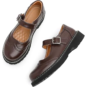 Ruiatoo Mary Janes for Women Comfort Non-Slip Ankle Buckle Dress Shoes Lightweight Oxford Shoes for School Girls Casual Daily
