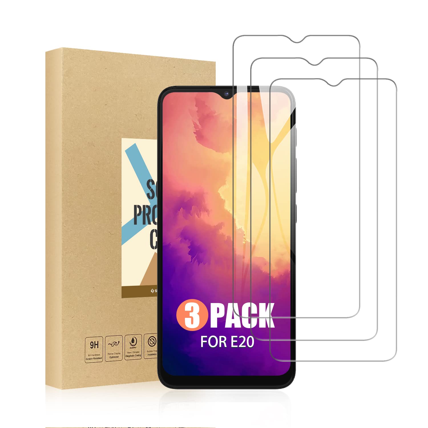 SCL Screen Protector Compatible with Motorola Moto E20 Screen Protector Motorola E20 Tempered Glass Film [3-Pack], [Easy Installation, Case Friendly, Bubble-free, 9H]