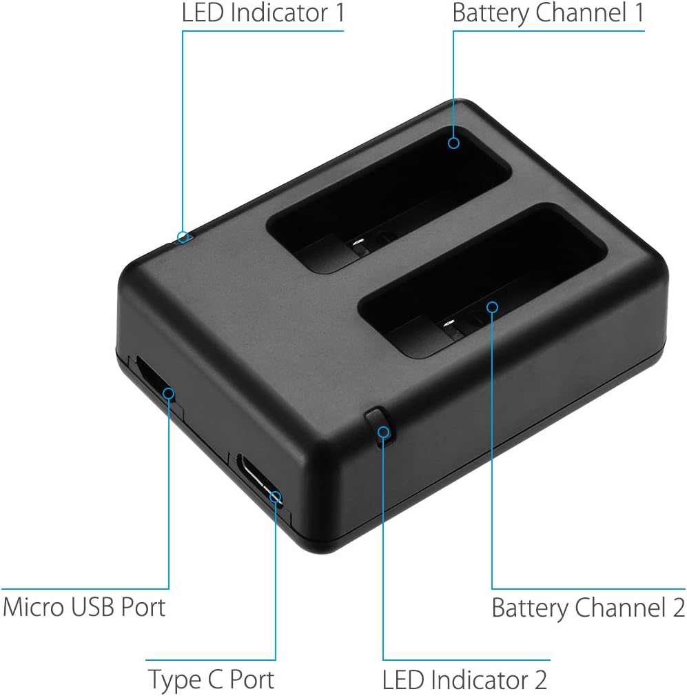 Powerextra Dual Battery Charger with Micro USB Cable for GoPro HERO8 Black GoPro HERO7 Black GoPro HERO6 Black GoPro HERO5, HERO5 Black GoPro Hero 2018 : Electronics