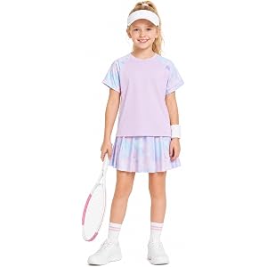 Wenlia Girls Tennis Dress 2 PCS Short Sleeve Cute Activewear Sets | Short sleeve tennis dress set, pastel print, built-in sho
