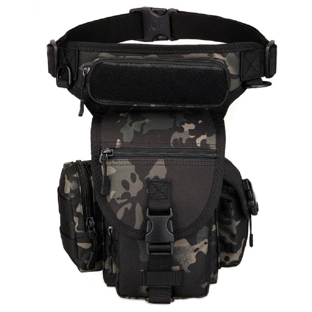 Hiking Outdoor Military Tactical Thigh Leg Waist Pack Fishing Bag Special Waterproof Drop Utility Thigh Pouch (Night Camouflage)