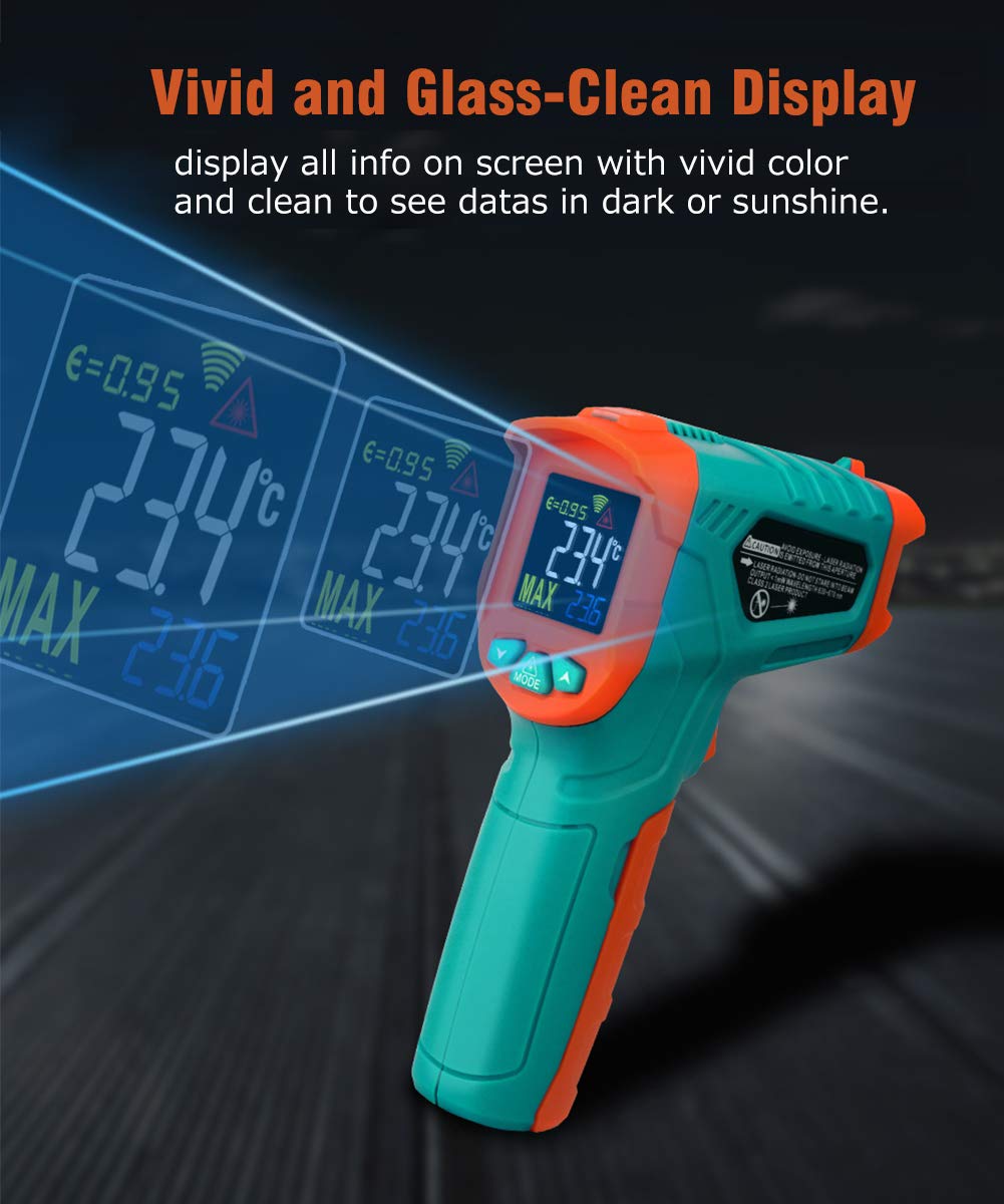 Mileseey MC818A Infrared Thermometer IR Temperature Gun 12 Laser Digital Non-Contact Tester -58℉~716℉(-50℃~380℃) with Adjustable Emissivity&Max Measure for Kitchen Cooking Meat Automotive (MC818A)