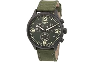 Tissot Mens Chrono XL 316L Stainless Steel case with Black PVD Coating Quartz Watch, Green, Fabric, 22 (T1166173709700)