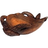 8" Hand Carved Wood Hawaiian Double Honu Sea Turtle Bowl