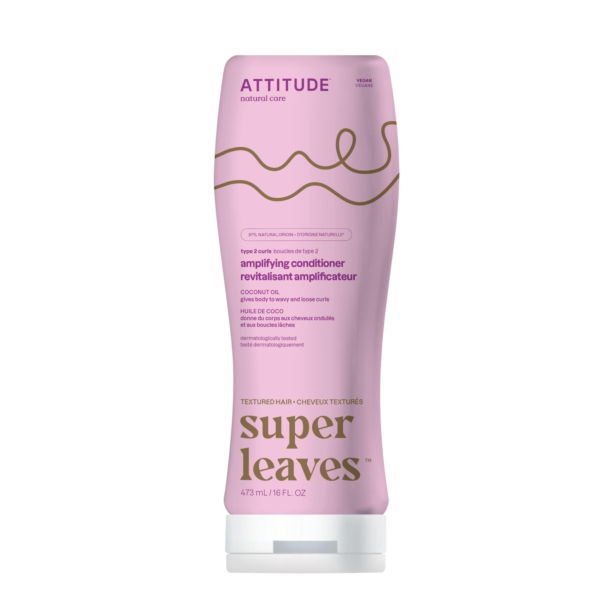 ATTITUDE Amplifying Conditioner for Curly Hair with Coconut Oil, Vegan Detangler and Naturally Derived Ingredients, 2a, 2b, 2c Curl Type, Gives body to Curls, 16 Fl Oz