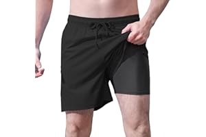Cagola Mens 5/7" Ineseam Swim Trunks with Compression Liner 2 in 1 Bathing Suit Swimwear with Zip Pockets UPF50+ Board Shorts