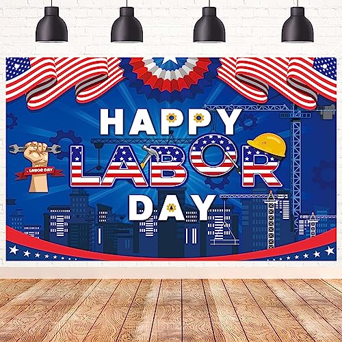 DPKOW Happy Labor Day Backdrop Banner, Large Labor Day Photography