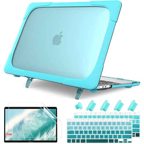 Batianda Heavy Duty Case for MacBook Air 13 2020 13 inch Case A2179 A1932 A2337 M1 Chip, Hard Shell Cover with Kickstand Shockproof Function for Newest MacBook Air 13'' Touch ID,Cyan