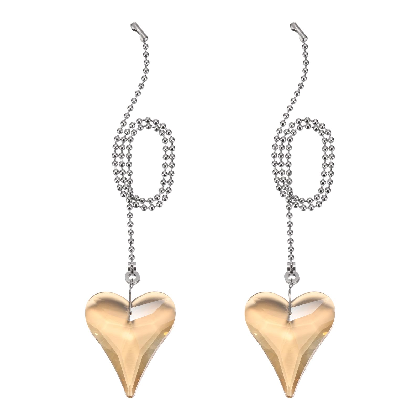 PATIKIL 21 Inch Crystal Ceiling Fan Pull Chains, 2 Pcs Beaded Ball Fan Pull Chain New Heart Ceiling Fan Extender with Ball Chain Connector for Ceiling Light Lamp Fans, Champagne