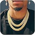 APaztip Mens Cuban Link Chain Silver/Gold 8''16''18''20''22''24'' Necklace Iced Out Thick Chain For Women Bling Diamond Cut Cuban Link Chains For Men Hip Hop Jewelry