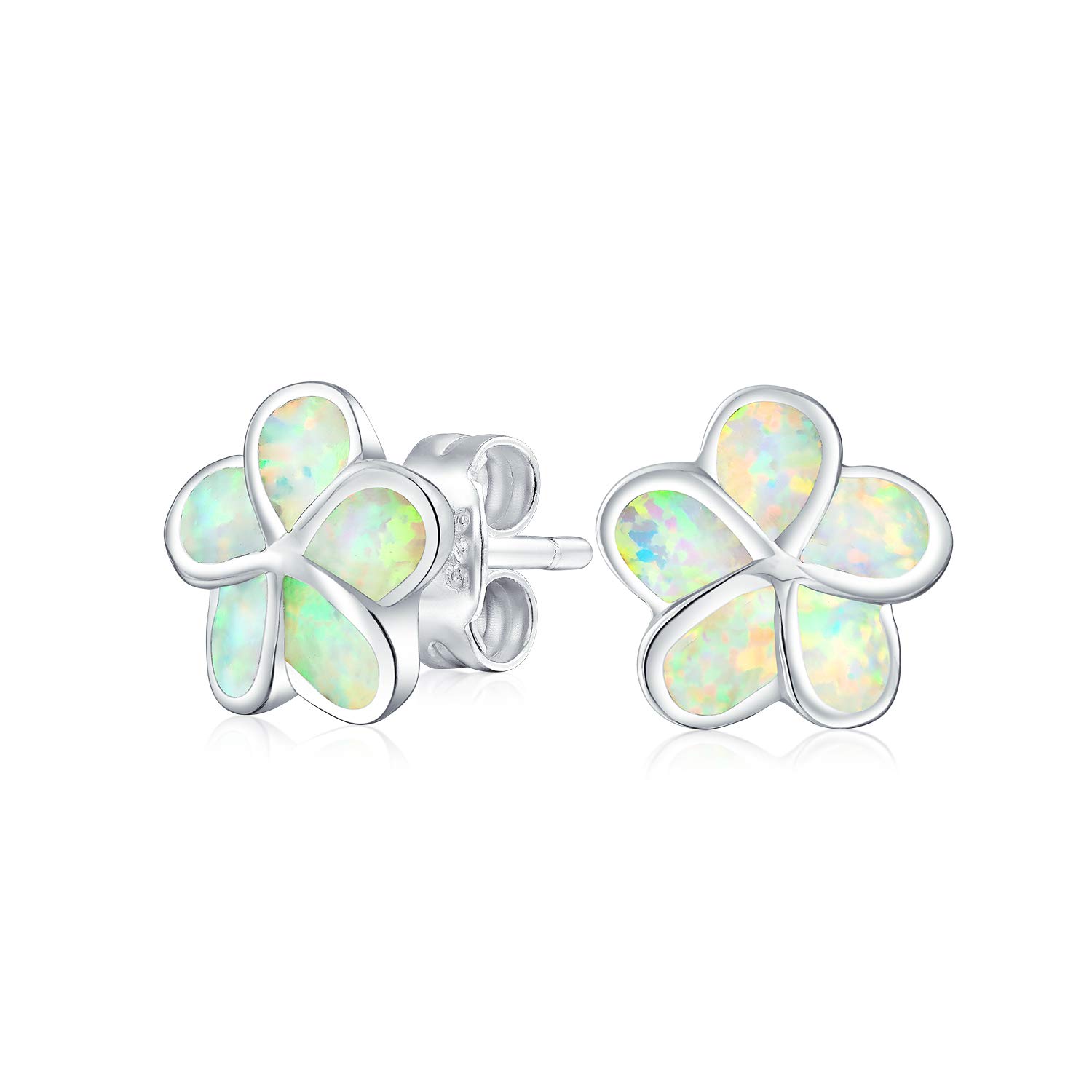White Plumeria Flower Created Opal Stud Earrings For Women .925 Sterling Silver 10MM October Birthstone โ image 1