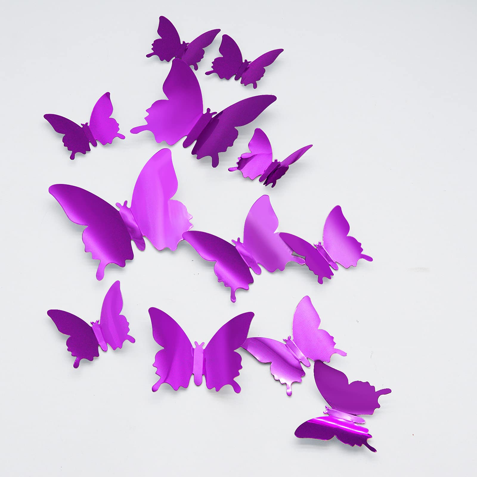 3D Butterfly Wall Stickers, CAYUDEN 24pcs Removable Purple Mirror Butterfly Stickers DIY Butterfly Decor 3 Sizes 3D Butterfly Wall Decal for Room, Door, Window, Wedding, Party Decoration(Purple)