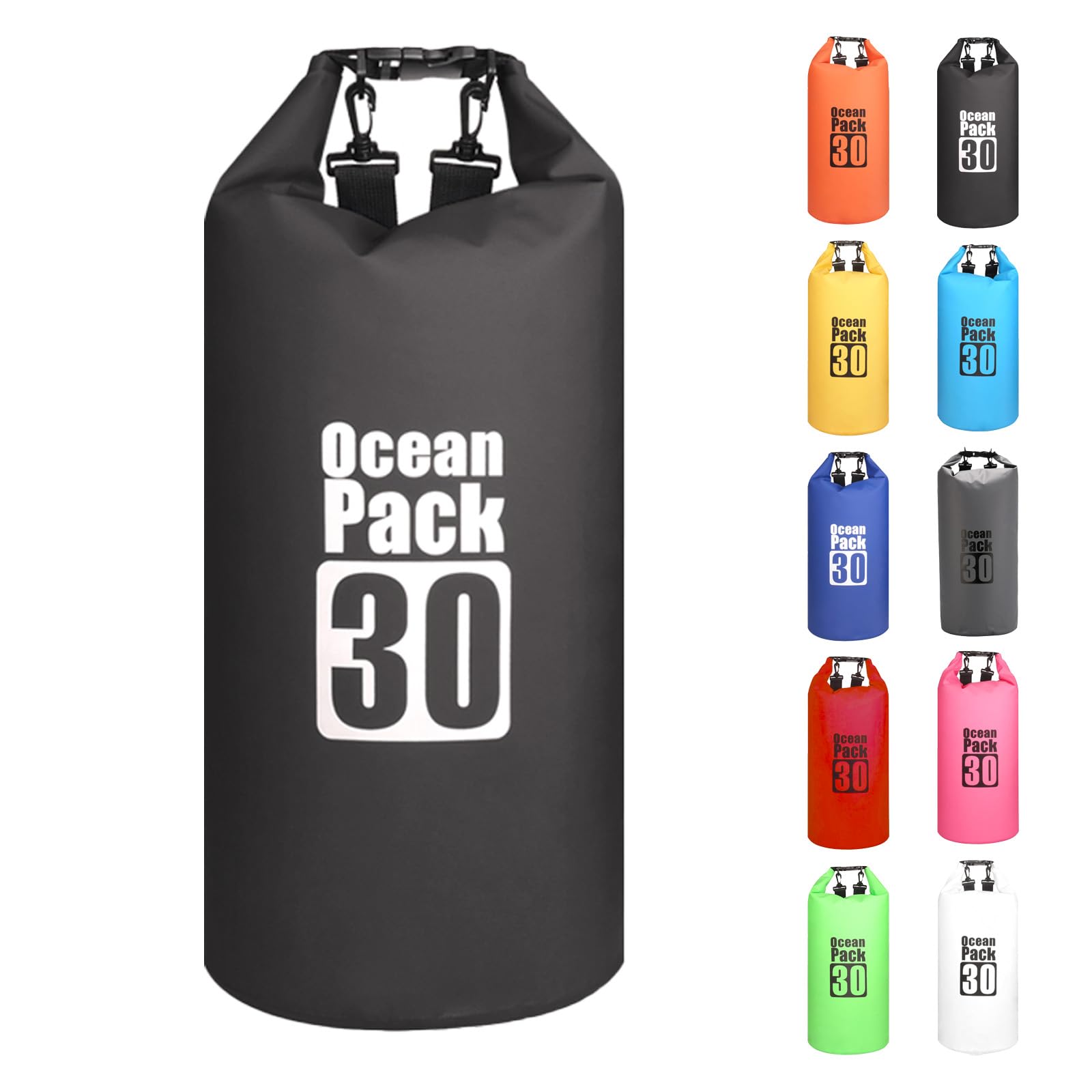 MORAINJAY 30L Black Dry Bag,Waterproof Bag with Double Adjustable Shoulder Strap,Large Capacity Dry Sack 2L 5L 10L 15L 20L 30L for Outdoor Camping,Rafting,Swimming,Boating,Surfing