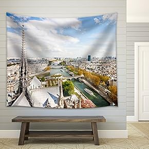 Paris S Skyline from The Top of Notre Dame Cathedral - Fabric Wall Tapestry Home Decor - 51x60 inches
