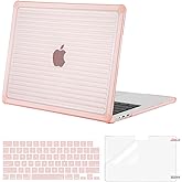 MOSISO Compatible with MacBook Air 13 inch Case 2026-2022 M4 A3240 M3 A3113 M2 A2681, Heavy Duty Horizontal Stripe Hard Case with TPU Bumper&Keyboard Skin&Screen Film for MacBook Air 13.6, Pink