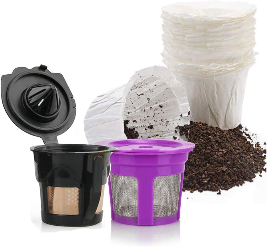 MG Coffee 100pcs Disposable Paper Filters and 2pcs Reusable K Cups for Compatible with Keurig 2.0 and 1.0