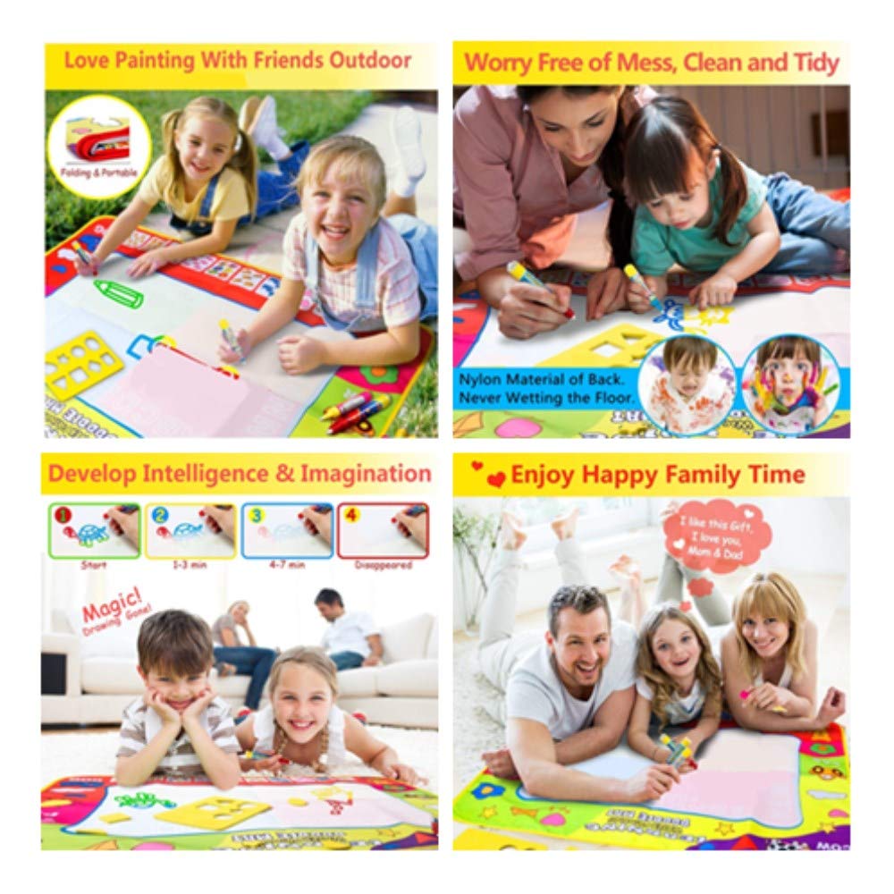 AGXuanYi Magic Water Drawing Mat 4 Color Large 31.5 x 23.6in Water Doodle Painting Board Writing Mats with 2 Pens 8 Molds Kids Educational Learning Toy Gift for Boys Girls Toddlers