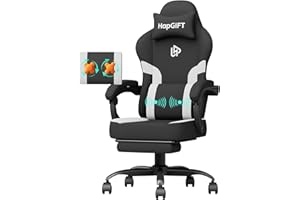 HAPGIFTㅤ HapGIFT Gaming Chair, Computer Chair with Massage Lumbar Support, Ergonomic Gaming Chair with Footrest, High Back Adjustable Technical Fabric with Headrest, Gamer Chair for Adults (Black-White)