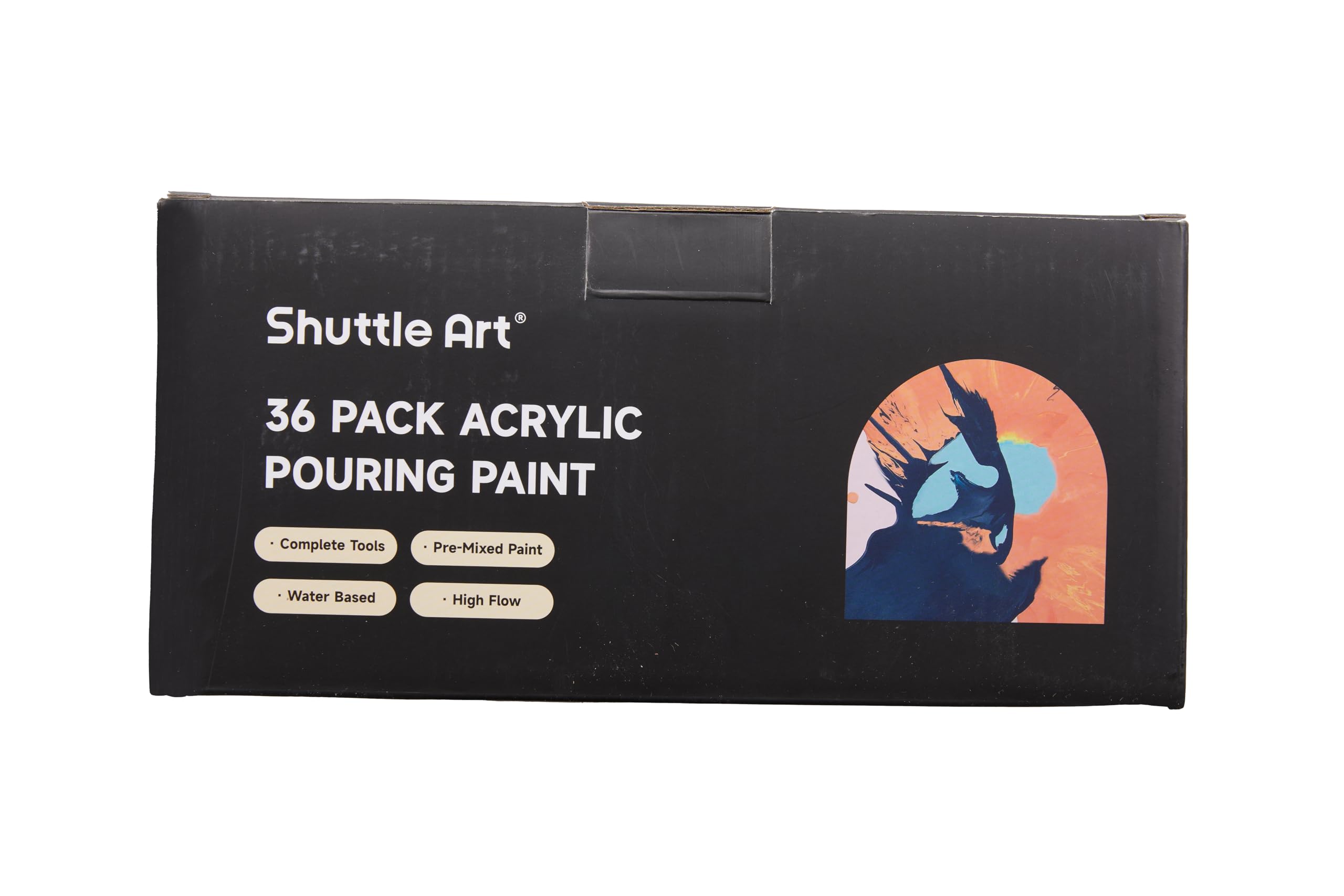 Shuttle Art Acrylic Pouring Paint, Set of 36 Bottles (2 oz/60ml) Pre-Mixed High-Flow Pouring Supplies with Canvas, Silicone Oil, Measuring Cups, Tablecloths, Complete Paint Pouring Kit