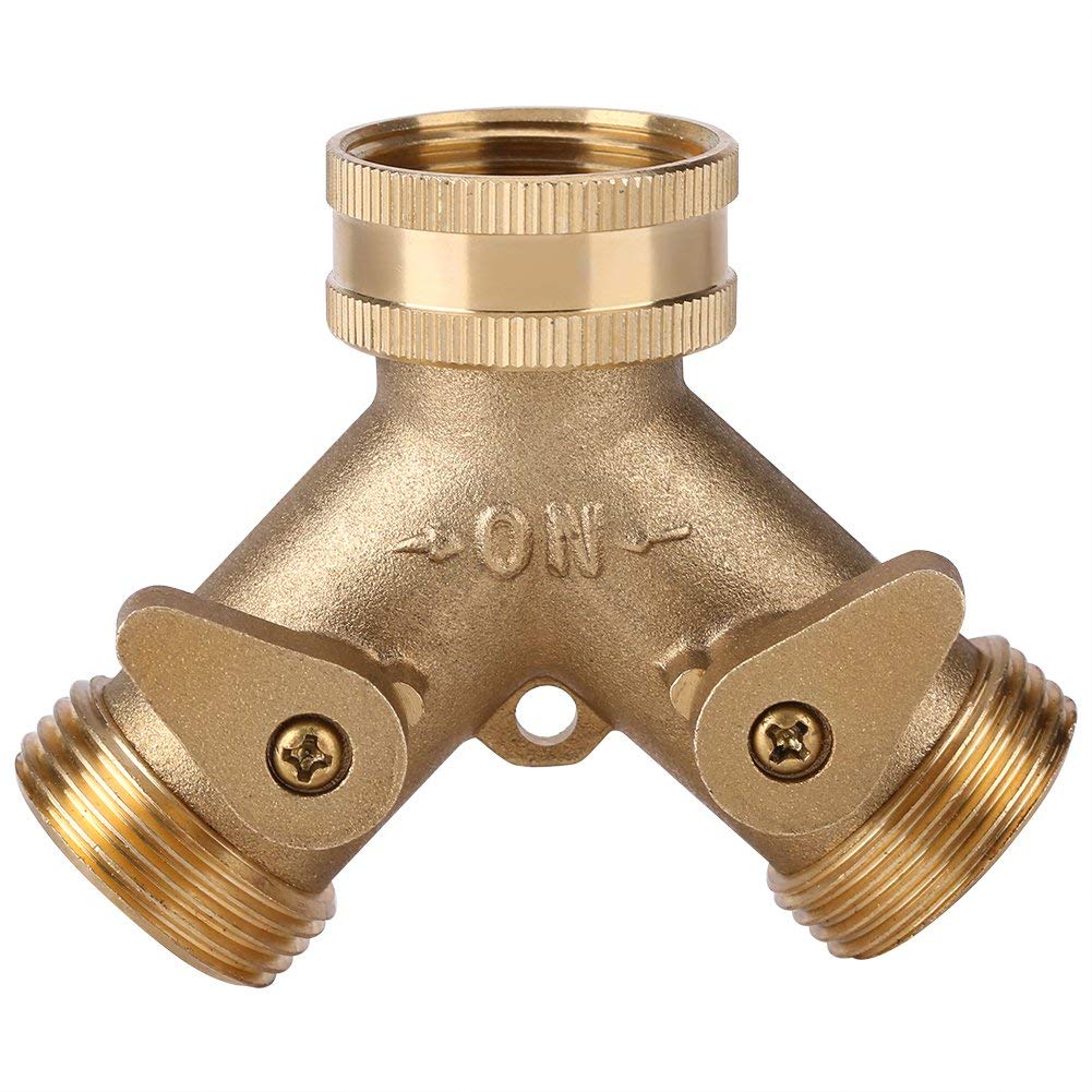 Tap Shut Off Valve，Thread 3/4 Y Shape 2 Way Heavy Duty Brass Garden Hose Connector Tap Splitter Hose Adapter Gooseneck Water Tap Garden Hose Shut Off Valve Connector(European Thread 3/4")