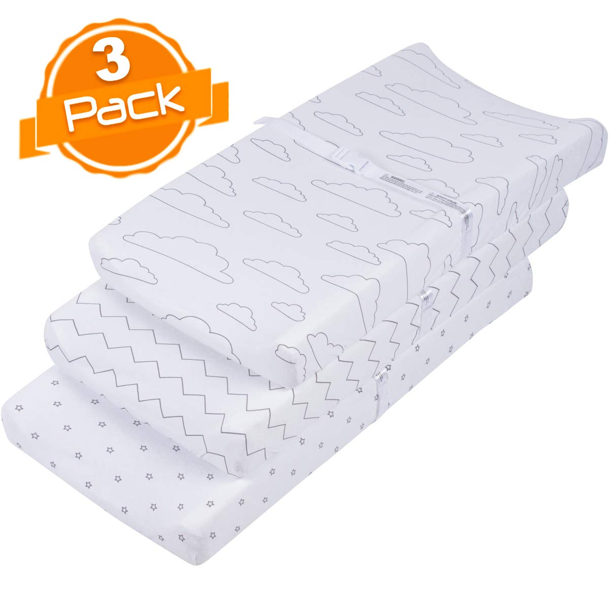 BaeBae Goods Changing Pad Cover Set | Jersey Knit Cotton Bassinet Sheets/Change Table Covers 150 GSM Soft , Subtle Grey and White, 3 Pack