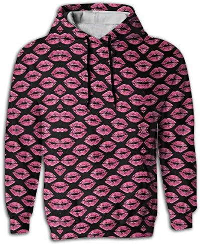 Wymetime Pink Lips Art Fashion Print Men's Pullover Hoodie Hooded Sweatshirt