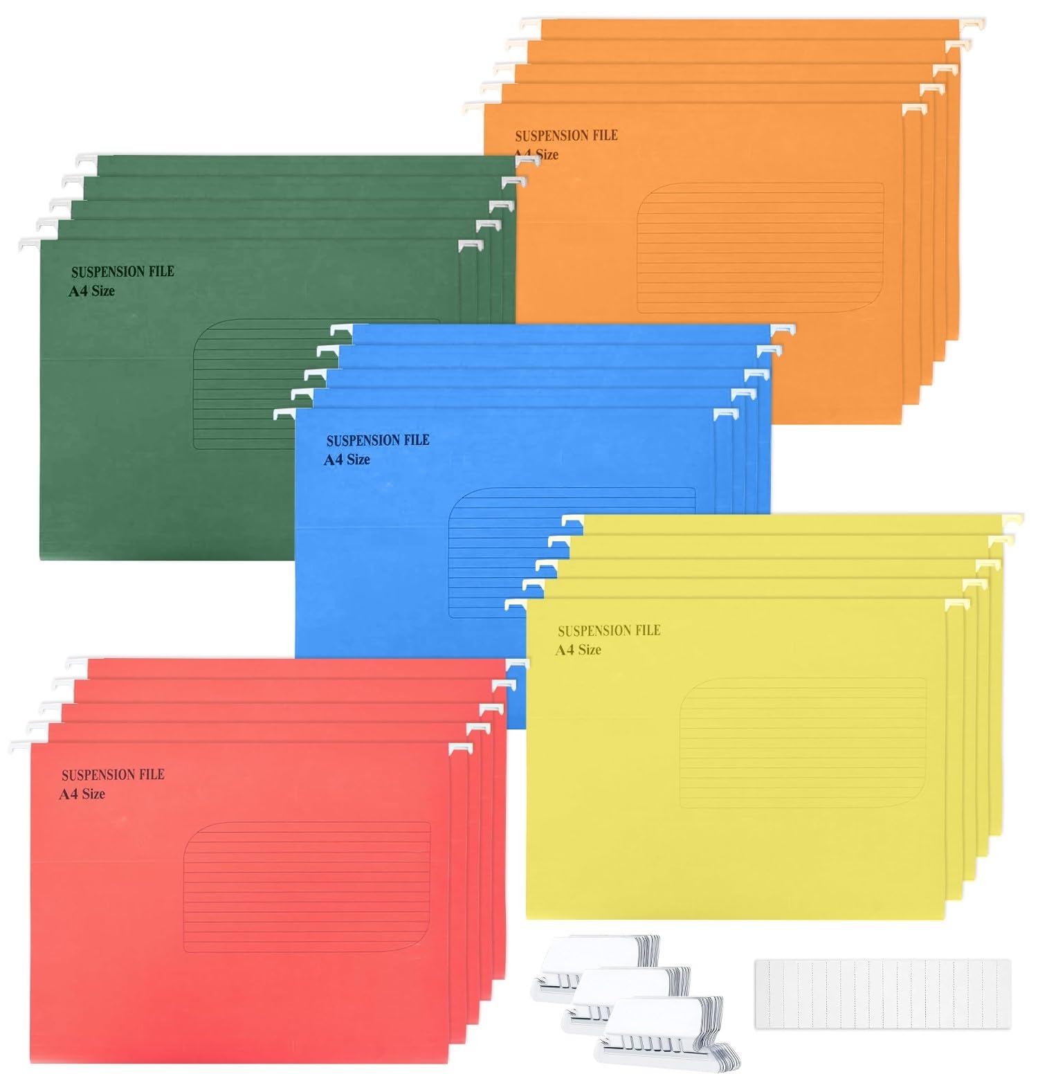 KAHEIGN 25Pcs A4 Suspension Files, 5 Colours Heavyweight Folder Reinforced Top and Bottom Hanging File Folders for School Office Stationery A4 Filing Cabinets