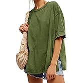 Tankaneo Womens Oversized Tshirts Summer Casual Short Sleeve Crew Neck T Shirt Loose Fit Side Slit Tee Tops