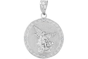 SAINT COLLECTION 14K Gold Saint Michael The Archangel Diamond Accented Medal Pendant (G-H Color, SI1-SI2 Clarity) - Choice of Metal