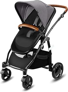 cbx Kombikinderwagen Leotie Lux mit wendbarem Luxsitz, Kunstlederaccessoires und faltbarem Kinderwagenaufsatz für Neugeborene, Inkl. Regenverdeck, Ab Geburt bis 15 kg, Comfy Grey
