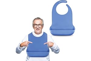 TaoTazon Adjustable Silicone Adult Bib, Washable Bib for Men & Women, Waterproof bib for Elderly with Crumb Catcher