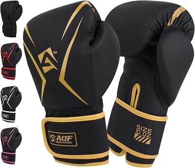 AQF Boxing Gloves Kids Adults Training Muay Thai 6oz-16oz Gold 4oz