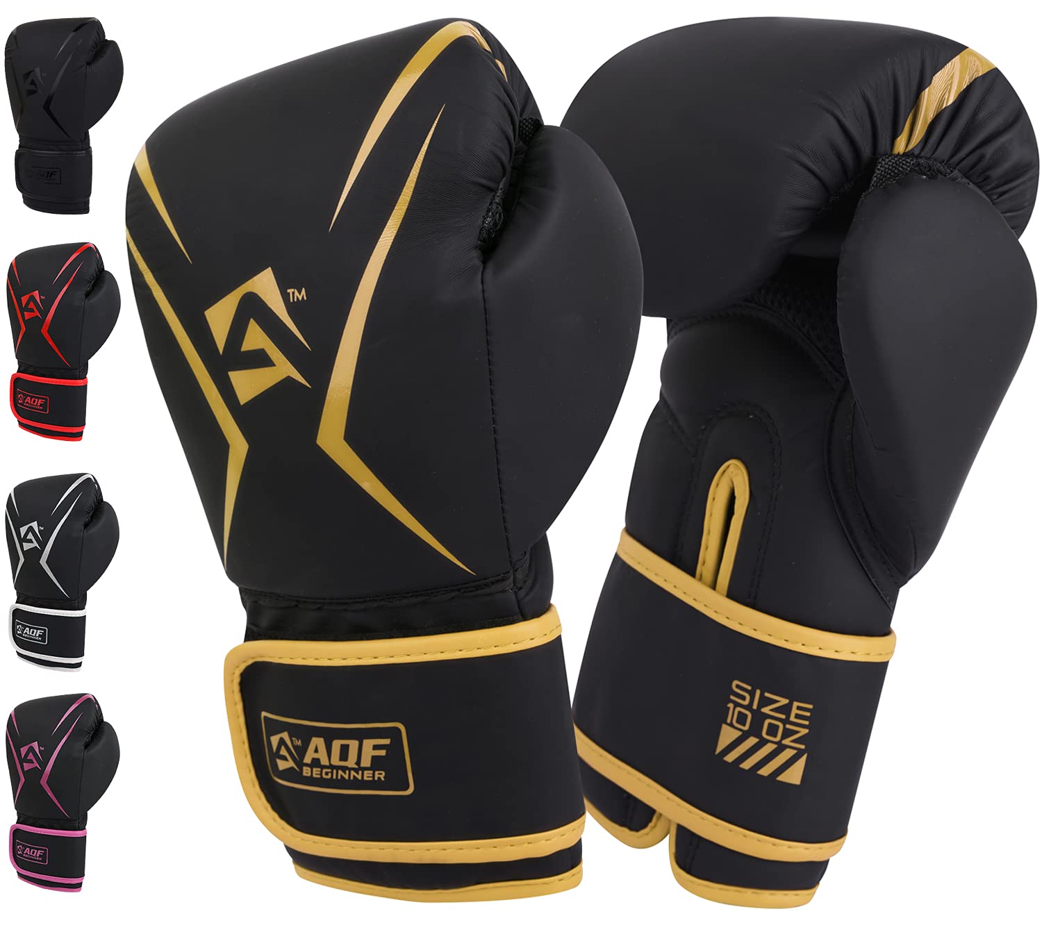 AQF Boxing Gloves Kids Adults - Training Muay Thai Gloves 6oz to 16oz for Punch Bag MMA Sparring Fighting & Kickboxing with Extra Layers of Padding (Gold, 12oz)