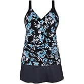 JINXUEER Plus Size Swimsuits Ruched Modest Swimdress Floral Tankini Swimwear Two Piece Skirt Bathing Suit for Women