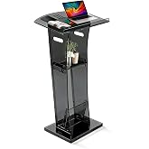 Acrylic Podium Stand, Pulpits for Churches,43" Semi-Transparent Black | Portable, sturdy structure, with storage shelf, for christian church, para iglesiasSpeech classroom, presentations, Shtender