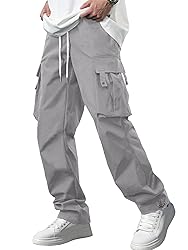 PLEPAN Men's Casual Cargo Pants with Drawstring