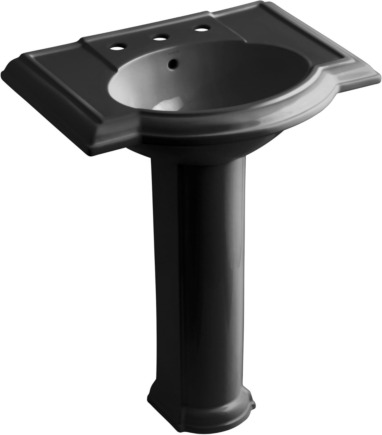 KOHLER K229487 Devonshire Pedestal Bathroom Sink with 8" Centers, Black Black Pedestal