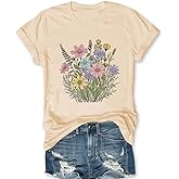 Women Wildflower T Shirt Cute Botanical Flower Shirts Funny Boho Floral Graphic Tees Short Sleeve Tops