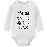 Xoleutpee My Siblings Have Paws Long Sleeve Baby Bodysuits, Newborn Essentials, Animal Romper Playsuit Girls Boys 0-24 Months