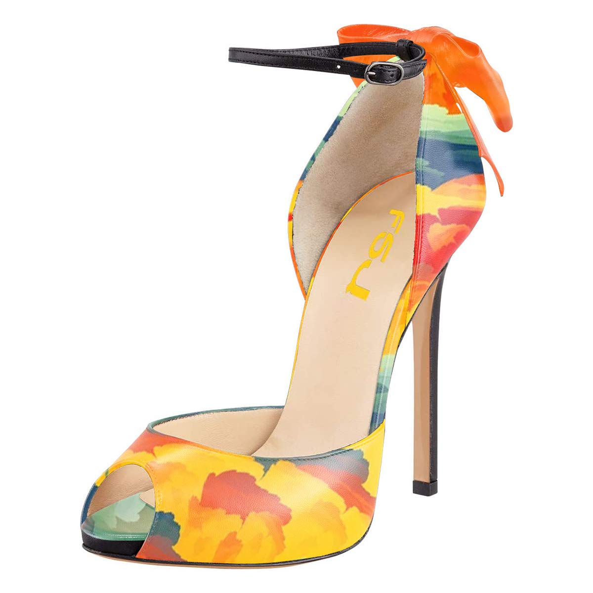 FSJ Women Stiletto High Heels Sandals Peep Toe Pumps Ankle Straps Bows Bridal Dress Party Shoes with Buckle Size 4-15 US