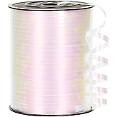 Rainbow White Ribbon,3/16 inch x 500 Yards Iridescent White Curling Ribbon for Gifts Wrapping, Birthday Party, Valentines Decor, Bows,Crafting (White)