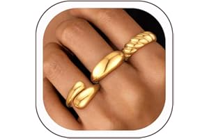 ZHESHY Chunky Gold Rings for Women Non Tarnish Dainty 14k Gold Plated Adjustable Statement Band Stackable Thumb Ring Set Open