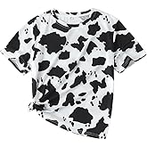 SOLY HUX Women's Cow Print T Shirt Short Sleeve Round Neck Graphic Tees Casual Summer Tops